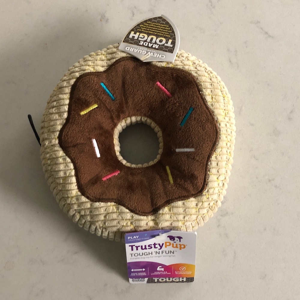 Donut Dog Toy in Brown and Cream with Sprinkles